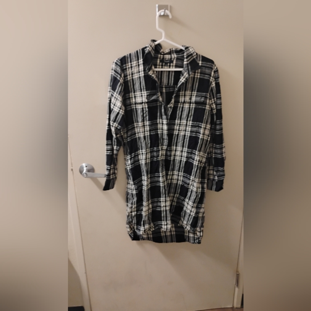 Madewell Black and White Flannel Daywalk Shirt Dress Sz S